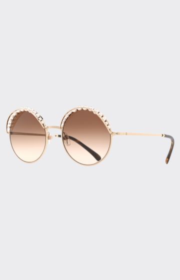 CHANEL Pearl Round Sunglasses Light Brown