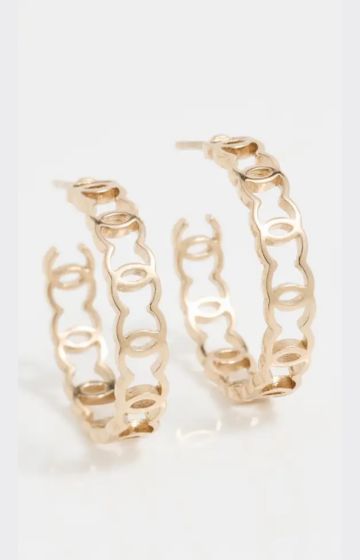 CHANEL 21A Gold Metal Interlocking CC Logo Dangle Drop Statement Hoop Earrings