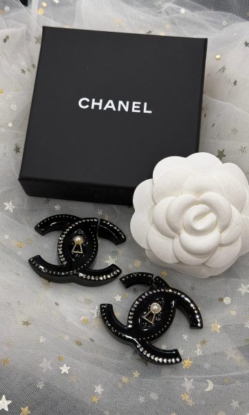CHANEL Black, Pearly White & Crystal Earrings